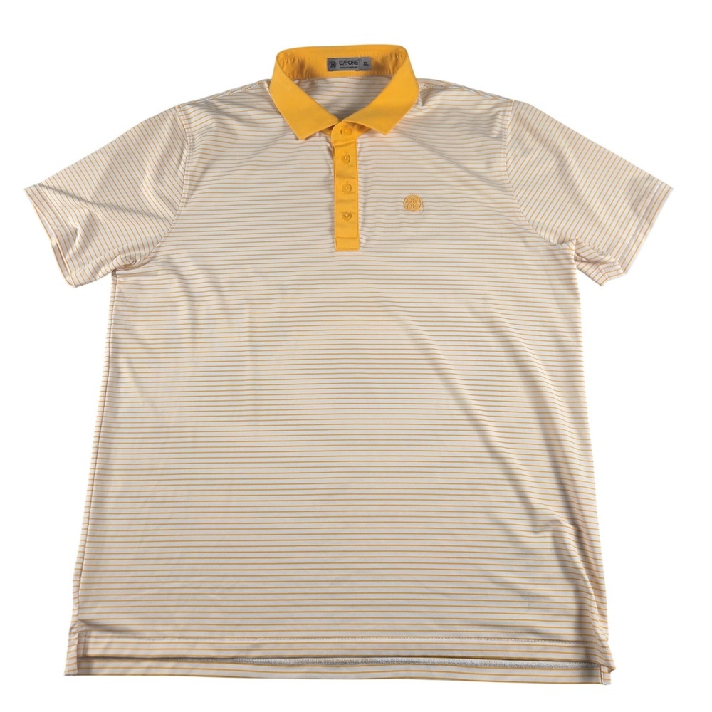 G/FORE Golf Polo Shirt Men's XL Yellow White Striped Performance Short Sleeve